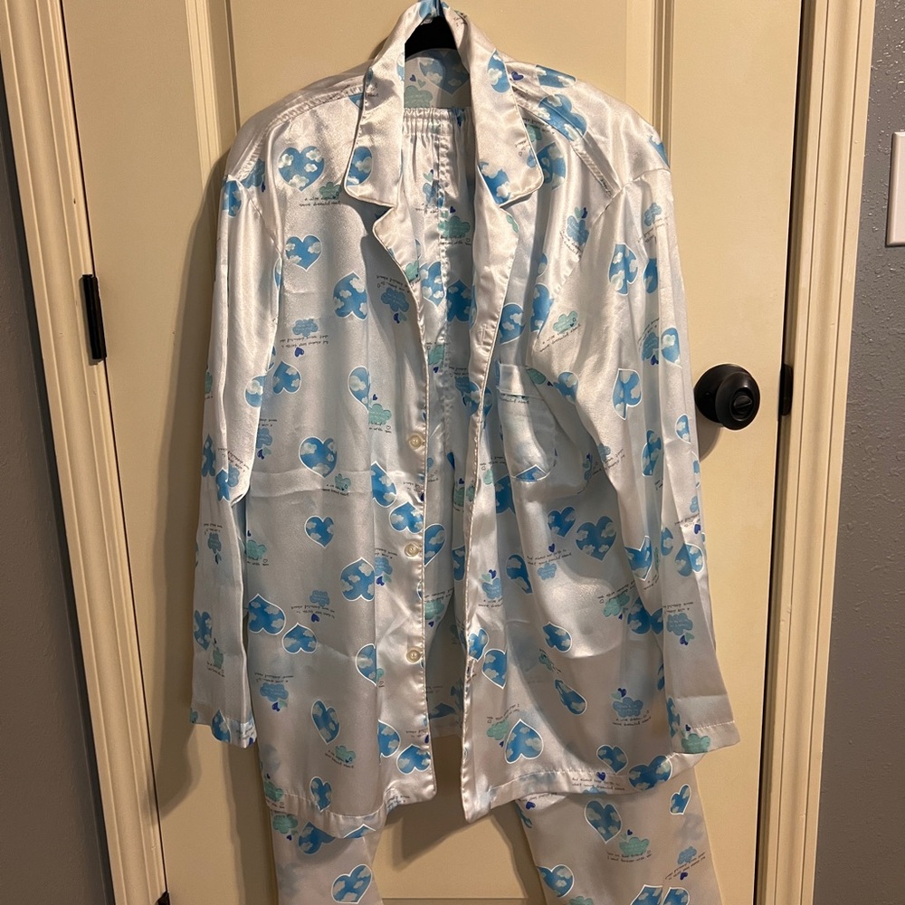 Blue Heart Print Pajama Set